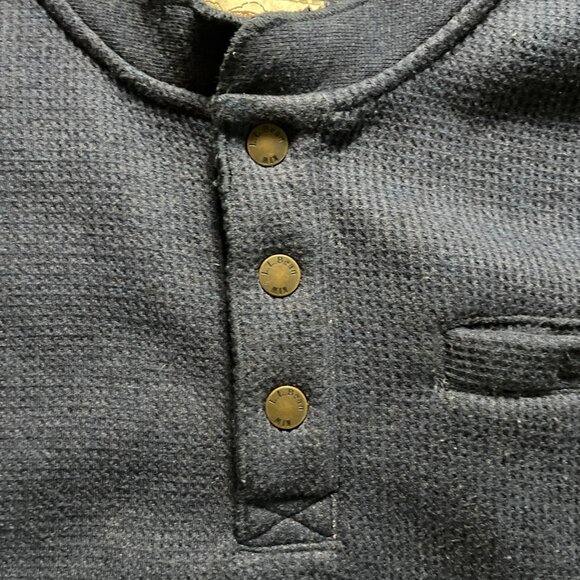 LL Bean Mens L Katahdin Iron Works Bonded Waffle Fleece Henley Navy 1/4 Snap - Picture 3 of 7